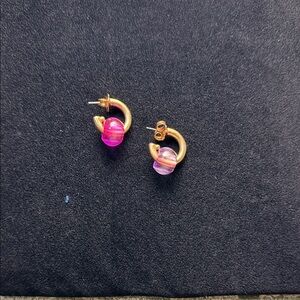 Brinker + Eliza Gold Hoop Earrings with Pink Beads